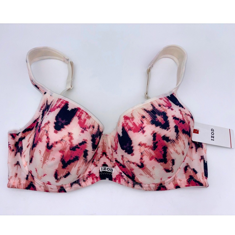 IZOD Pink Underwire Bra NEW Ikat Full Coverage Abstract Comfort Sexy 38C